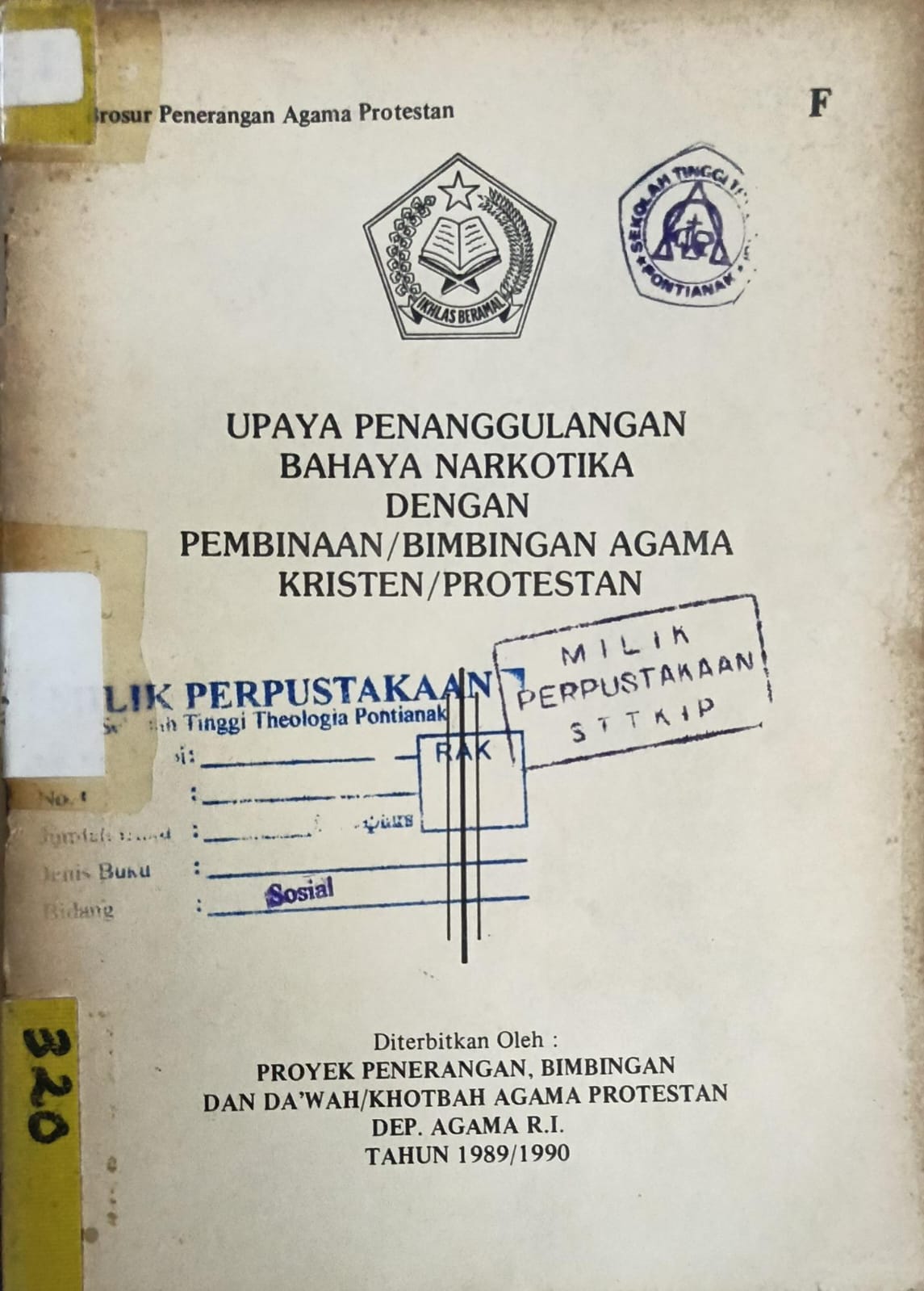 Cover buku Upaya Penanggulangan Bahaya Narkotika dengan Pembinaan / Bimbingan Agama Kristen/Protestan